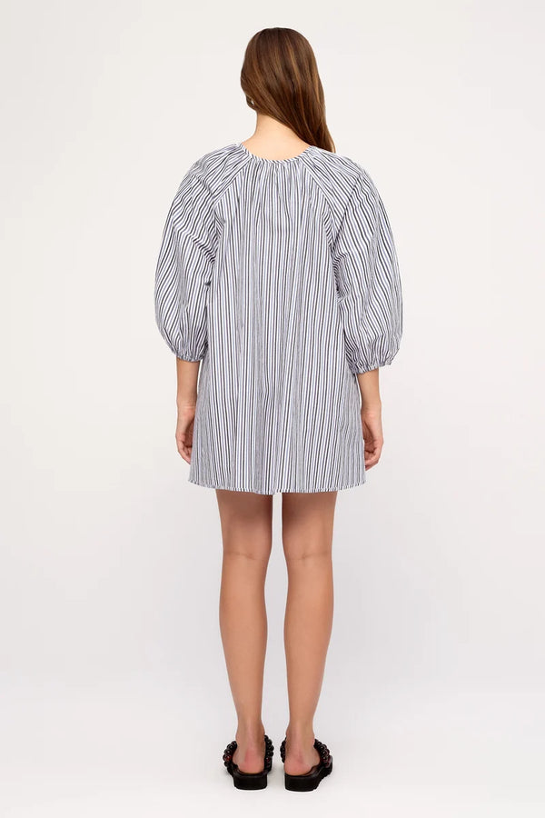 Blue Pin Stripe Poplin Mini Dress - Blue Pin Stripe