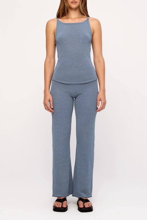 Denim Blue Textured Knit Tank - Denim Blue Solid