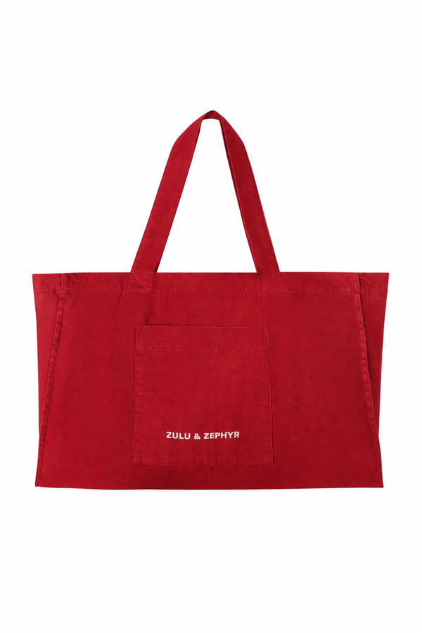 Cotton Canvas Tote Bag - Red Solid