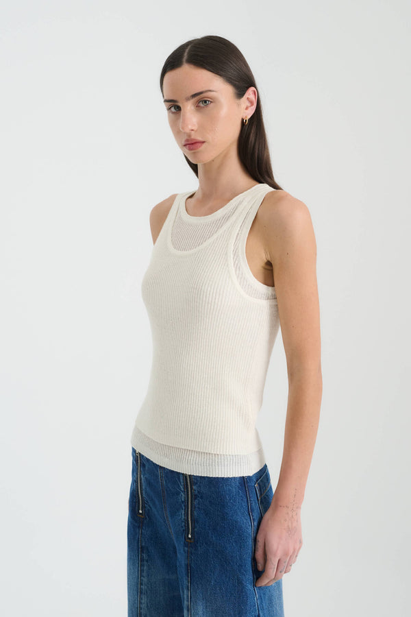 JANI DOUBLE-LAYER KNIT TANK - BONE