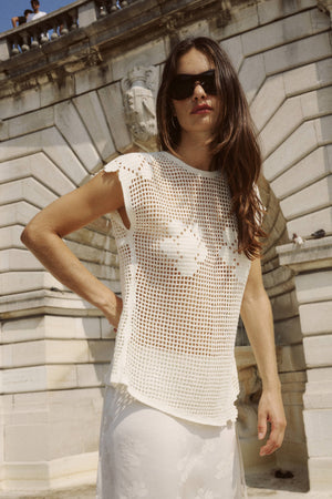 POLLYANNA FLORAL CROCHET TOP - BONE