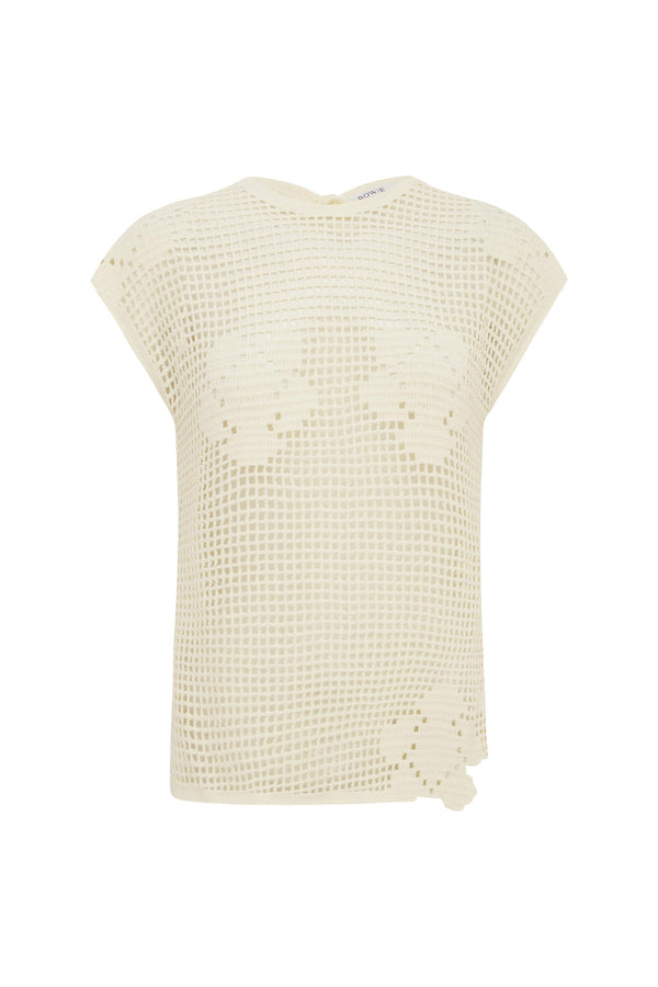 POLLYANNA FLORAL CROCHET TOP - BONE