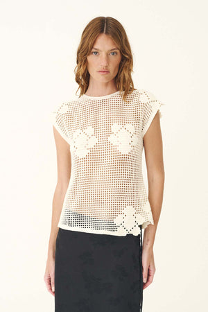 POLLYANNA FLORAL CROCHET TOP - BONE