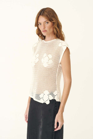 POLLYANNA FLORAL CROCHET TOP - BONE