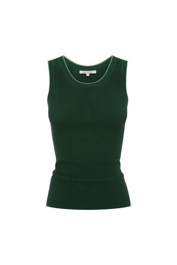 ZOE CONTRAST KNIT TANK - BOTTLE GREEN