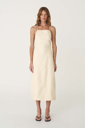 LUCIA LINEN MIDI DRESS - BUTTER CREME