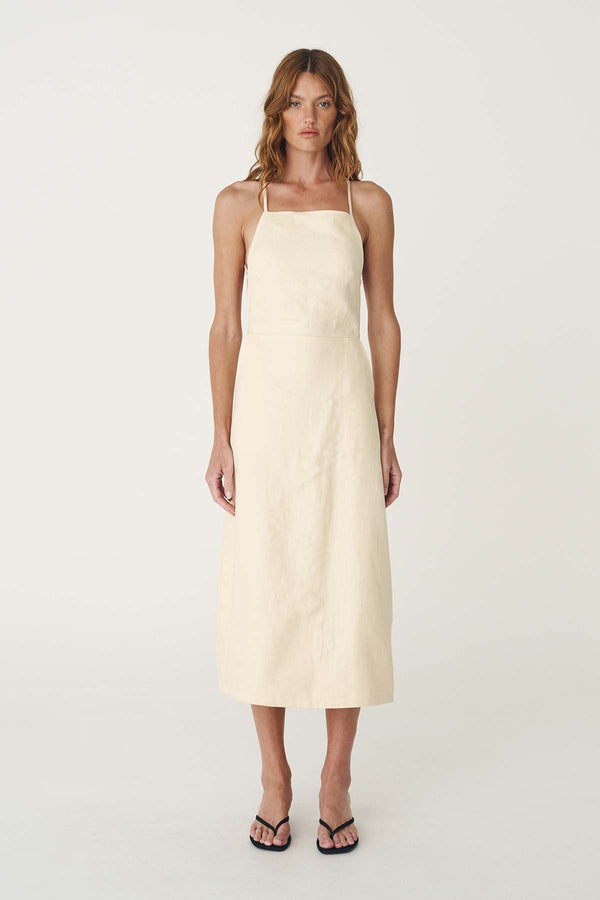 LUCIA LINEN MIDI DRESS - BUTTER CREME