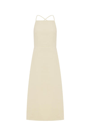 LUCIA LINEN MIDI DRESS - BUTTER CREME