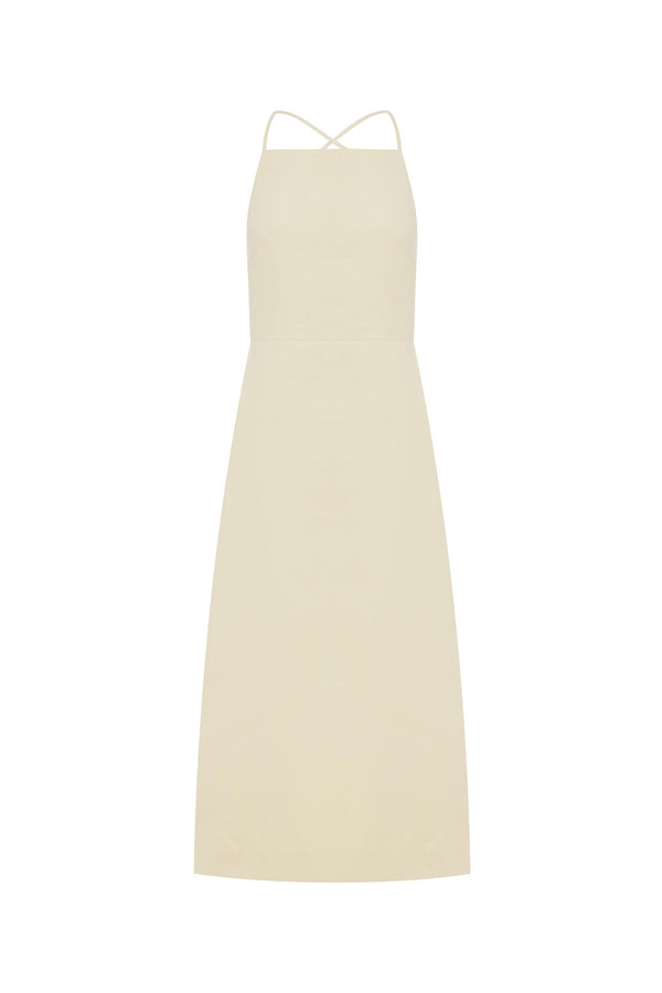 LUCIA LINEN MIDI DRESS - BUTTER CREME