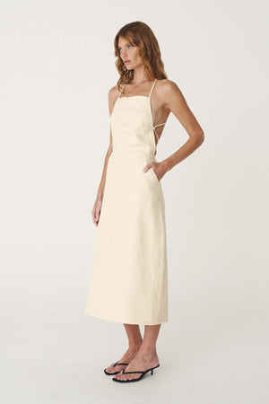 LUCIA LINEN MIDI DRESS - BUTTER CREME
