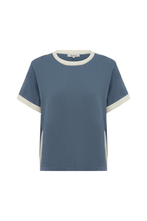 RANIA CONTRAST KNIT TEE - CHALK BLUE