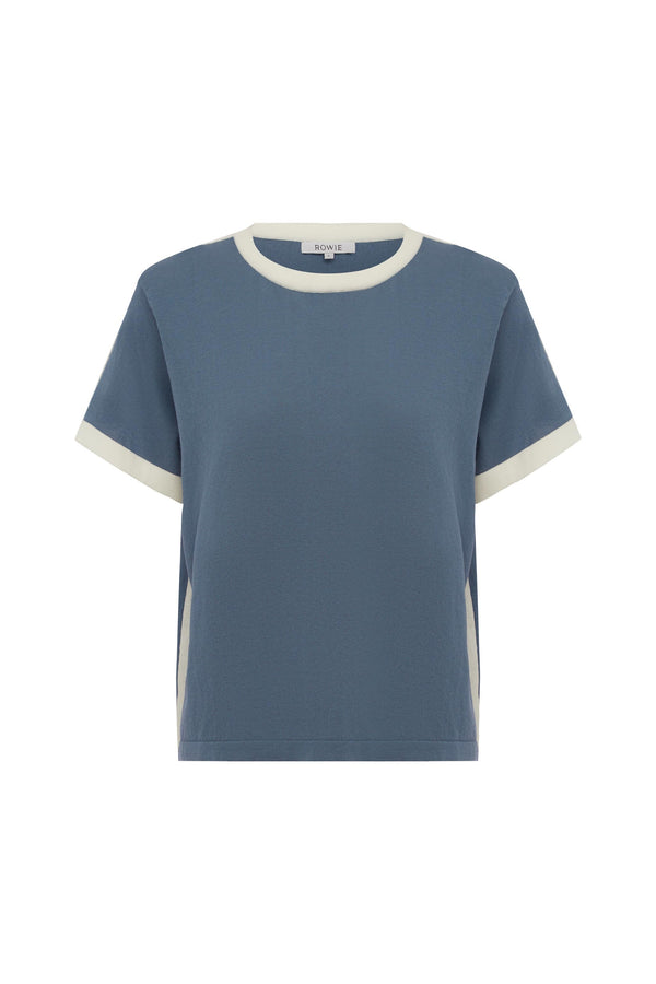 RANIA CONTRAST KNIT TEE - CHALK BLUE