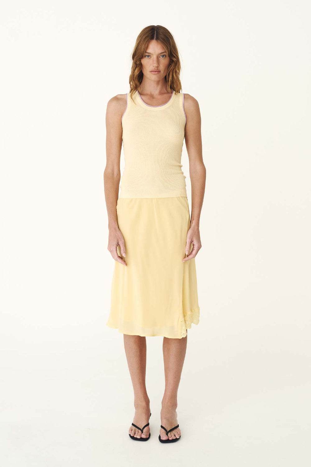 TESSA SILK MIDI SKIRT - LEMON