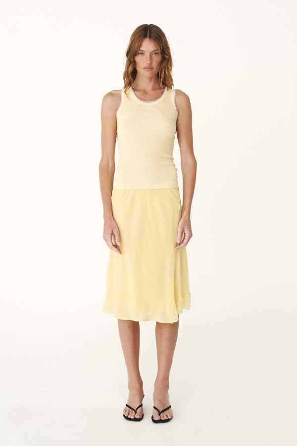 TESSA SILK MIDI SKIRT - LEMON