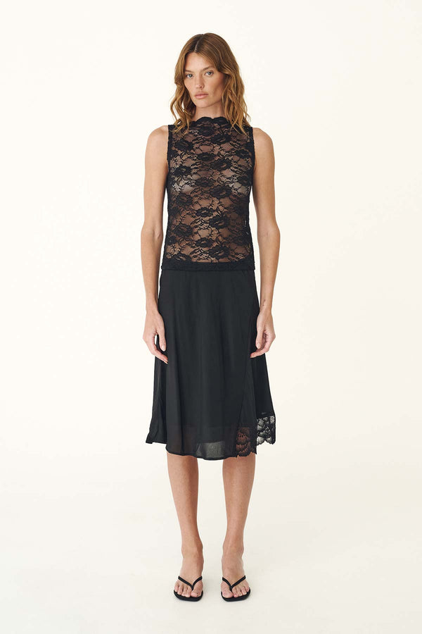 TESSA SILK MIDI SKIRT - NOIR