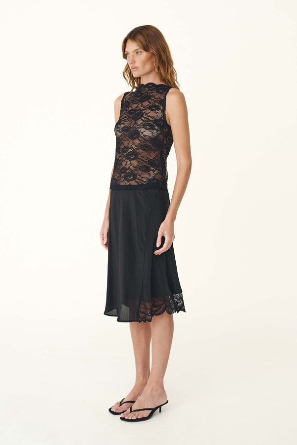 TESSA SILK MIDI SKIRT - NOIR