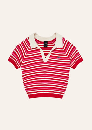 Radial Knit Polo - Strawberry