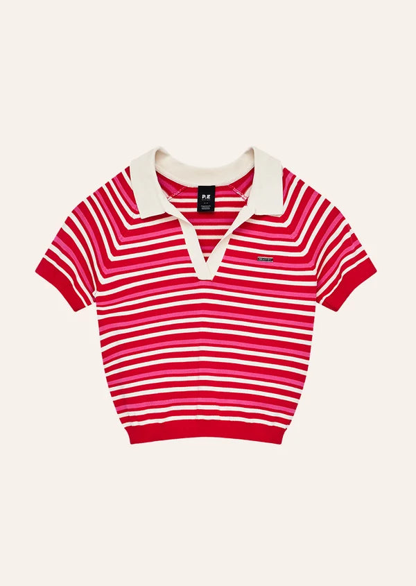 Radial Knit Polo - Strawberry