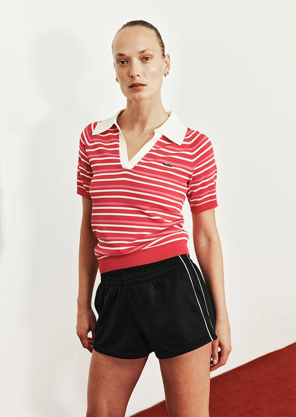 Radial Knit Polo - Strawberry