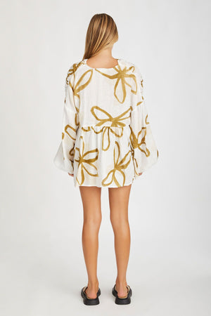 Olive Flower Linen Blouse