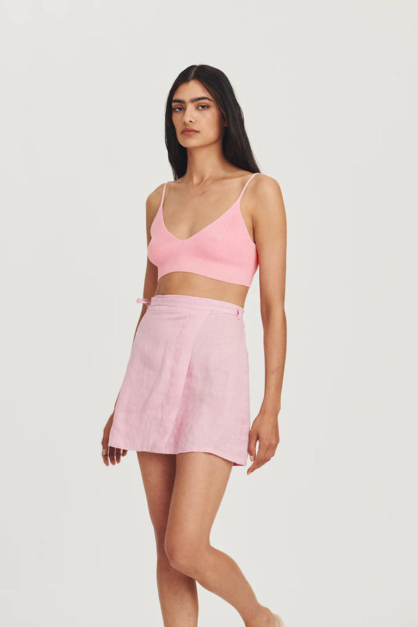 Patsy Linen Mini Wrap Skirt - Peony Pink