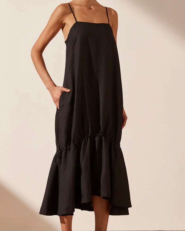 Morgan Lantern Midi Dress - Black