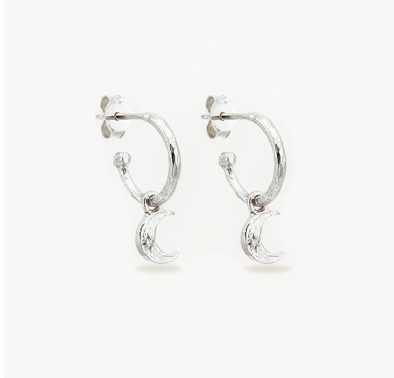 Waning Crescent Hoops - Silver