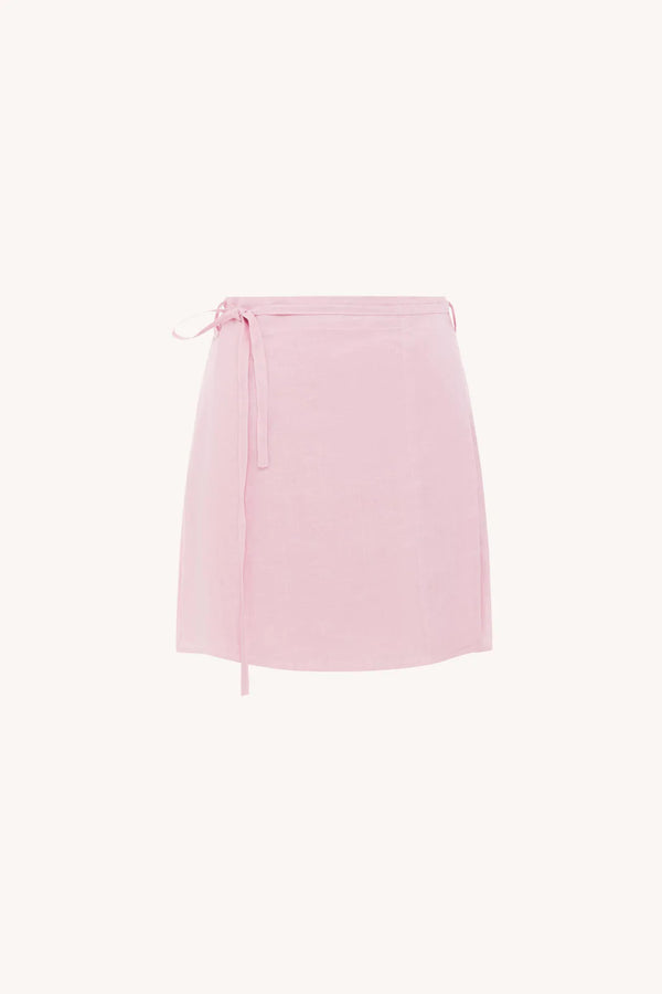 Patsy Linen Mini Wrap Skirt - Peony Pink